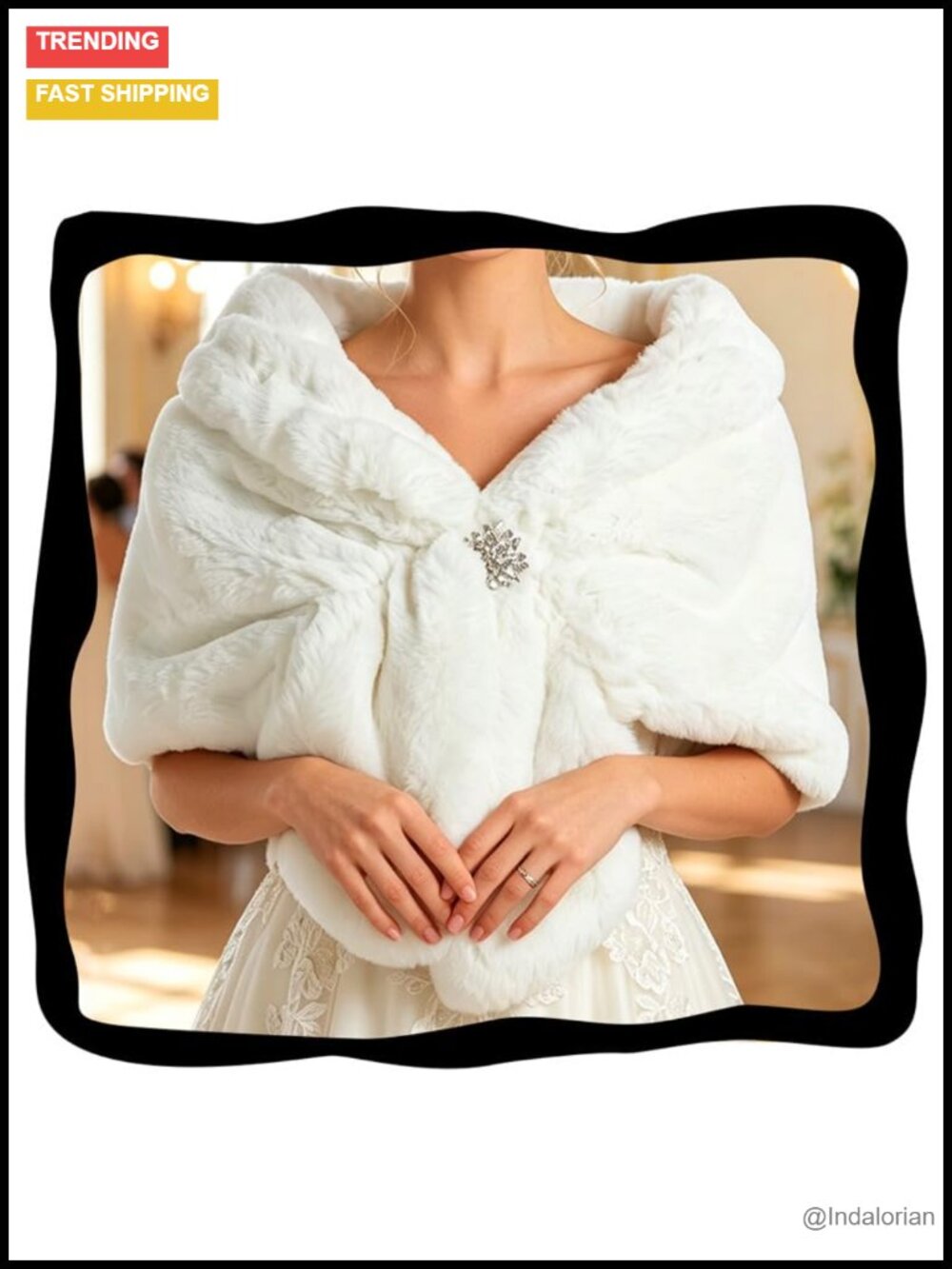 Faux Fur Shawl Wrap Short Stole Crystal Clasp Evening Wedding